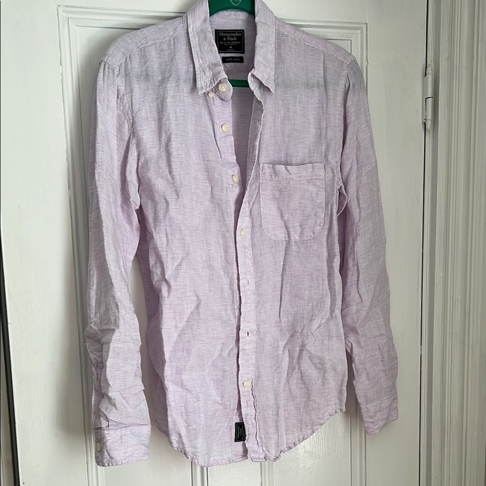 Abercrombie & Fitch Men’s Linen Purple and White striped Lightweight Shirt
